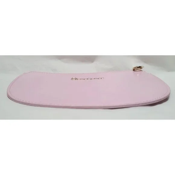 SeneGence Pink Stiff Faux Leather Half-Moon Zip Cosmetic Makeup Bag Pouch - Picture 2 of 7